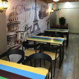 美式铁艺实木复古做旧彩色户外阳台休闲餐桌椅创意主题餐厅家具