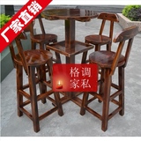 特价碳化木桌椅套件防腐木火烧木桌椅实木酒吧桌凳吧台高脚桌凳