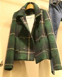 韩国东大门代购秋冬新款女复古羊毛呢子大衣韩版修身格子短外套