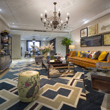 欧美式新古典几何菱形格子地毯客厅沙发茶几卧室床边餐桌椅垫定制