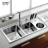 若木卫浴304不锈钢盆水槽双槽 厨房洗菜盆 带垃圾桶 RM-9143