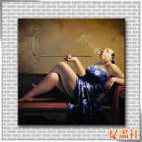 刘宝军作品抽烟袋的女人 纯手绘人物油画 客厅酒店挂画无框画包邮