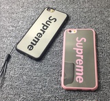 潮牌Supreme iPhone6 4.7 镜面苹果5s手机壳 plus硅胶保护套挂绳