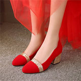 韩版红色新娘鞋亮片结婚鞋子粗跟女鞋中跟单鞋女孕妇鞋少女公主鞋