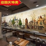 手绘欧式建筑壁纸复古油画风无缝大型壁画餐厅客厅卧室背景墙纸