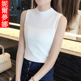 2016夏季新款韩版无袖修身性感显瘦半高领百搭纯色紧身上衣t恤女