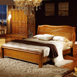 实木床 全实木双人床 现代中式高箱储物床 1.5米1.8米加厚橡木床