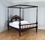 东南亚泰式风格榆木双人床架子床原木家具实木雕花卧室1.8米婚床