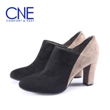 CNE女鞋冬绒面短靴高跟尖头鞋粗跟女踝靴6T85104