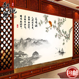 中国水墨花鸟意境山水画鸟鸣涧中式客厅电视背景墙墙纸壁画装饰画
