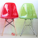 休闲洽谈桌椅餐椅简约时尚实木塑料椅创意 透明Eames伊姆斯椅子