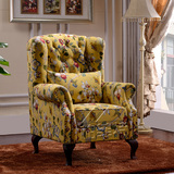 老虎椅沙发美式布艺单人位地中海花朵田园高背椅欧式布衣现货促销