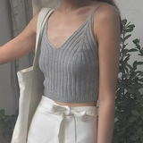 2016夏季新款修身显瘦纯色薄款针织衫韩版短款外穿吊带背心女学生