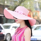 韩版女士遮阳帽子夏季户外休闲度假大沿太阳帽手工编织草帽沙滩帽