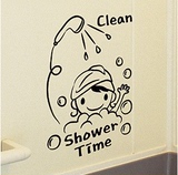 洗澡时间 可爱卡通小孩洗澡墙贴纸浴室洗手间瓷砖贴花 防水墙贴纸