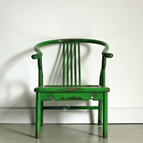 古朴彩漆家具中式明清仿古做旧榆木圈椅实木椅子复古绿色休闲围椅