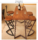 LOFT美式复古做旧实木铁艺酒吧吧台桌椅组合客厅家用休闲凳子