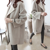 2015秋冬新款 韩国宽松毛呢外套中长款茧型显瘦呢大衣女