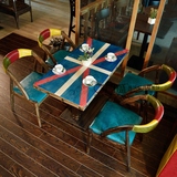 时尚拼色混搭 咖啡厅桌椅 复古loft 实木 特色餐馆主题餐厅桌椅