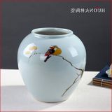 花瓶摆件简约花鸟罐彩绘客厅电视酒柜玄关摆设创意现代新中式陶瓷