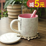 星巴克杯子樱花马克杯带盖勺创意陶瓷咖啡杯欧式简约水杯办公室女