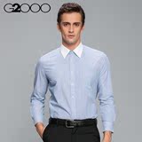 G2000男装棉纤免烫男士条纹长袖衬衫商务休闲撞色领工装衬衣48140