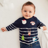 现货英国进口童装NEXT代购男宝新生儿婴儿圣诞礼物条纹针织衫毛衣