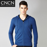 cncn秋季修身型男士带帽新款开衫休闲男装长袖衫常规针织衫