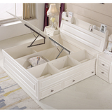 简约现代白色板式床带抽屉高箱多功能储物收纳床1.5米1.8米双人床