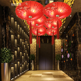 新中式手绘国画雨伞吊灯古典现代绘画布艺伞灯茶楼东南亚吊灯卧室