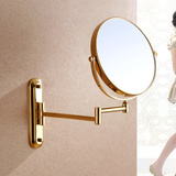 浴室五金 铜金色化妆美容镜 欧式8寸折叠浴室镜 壁挂旋转双面镜