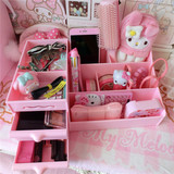 超大桌面粉色收纳盒 带抽屉双层无敌粉色置物盒 化妆品收纳盒