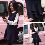 蘑菇街潮春季2016新款女装韩国学院风假两件连衣裙学生打底裙短裙