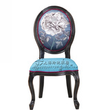 新古典实木餐椅 法式复古时尚书椅 田园布艺印花梳妆椅 美甲椅子