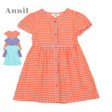 安奈儿夏季款女童装 正品 纯棉格子短袖连衣裙AG523328