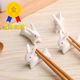 家用创意玉兔日式陶瓷筷架可爱小兔筷子架筷子托筷托勺子托餐具架