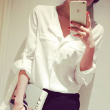 2016春季新款韩版女士大码时尚休闲打底衫长袖宽松雪纺白衬衫上衣