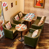 沙发 双人卡座咖啡厅 桌椅组合咖啡厅批发甜品店美式乡村复古餐厅