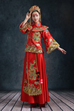 秀禾服龙凤褂新娘中式结婚礼服长袖红色敬酒服秀和服改良旗袍冬装