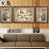 发财鹿 欧式创意装饰画手绘有框油画客厅沙发背景墙三联挂画壁画
