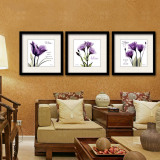 客厅沙发背景墙壁画三联画简约装饰画透明花卉有框画卧室宜家挂画