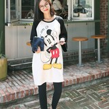 韩国代购2016大码夏装中长款宽松T恤女 卡通米老鼠印花韩范短袖潮