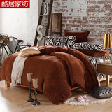 法兰绒保暖四件套 被套枕套纯色 床单斑马纹 加大2.2x2.4米简约风