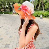 真细真 防晒草帽女夏季花朵遮阳帽波浪大沿沙滩帽可折叠韩版帽