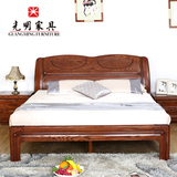 光明家具新款 中式红橡木双人床 全实木1.8米双人床 新古典实木床