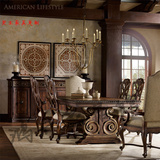 美式复古做旧雕花实木餐桌餐椅欧式古典实木雕花餐台工作台会议桌