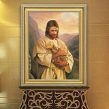 天主教圣像耶稣抱羊玄关五斗柜教堂高档有框欧式古典人物手绘油画