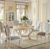 欧式大理石餐桌美式转盘双层圆桌椅组合小户型实木雕花饭桌台家具