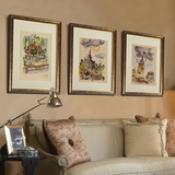 美式复古客厅装饰画沙发背景墙三联挂画欧式田园风壁画乡村时光