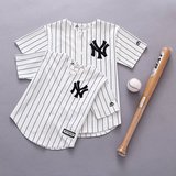 夏季MLB条纹竖衬衫t恤 NY洋基队棒球服情侣亲子装嘻哈街舞服开衫